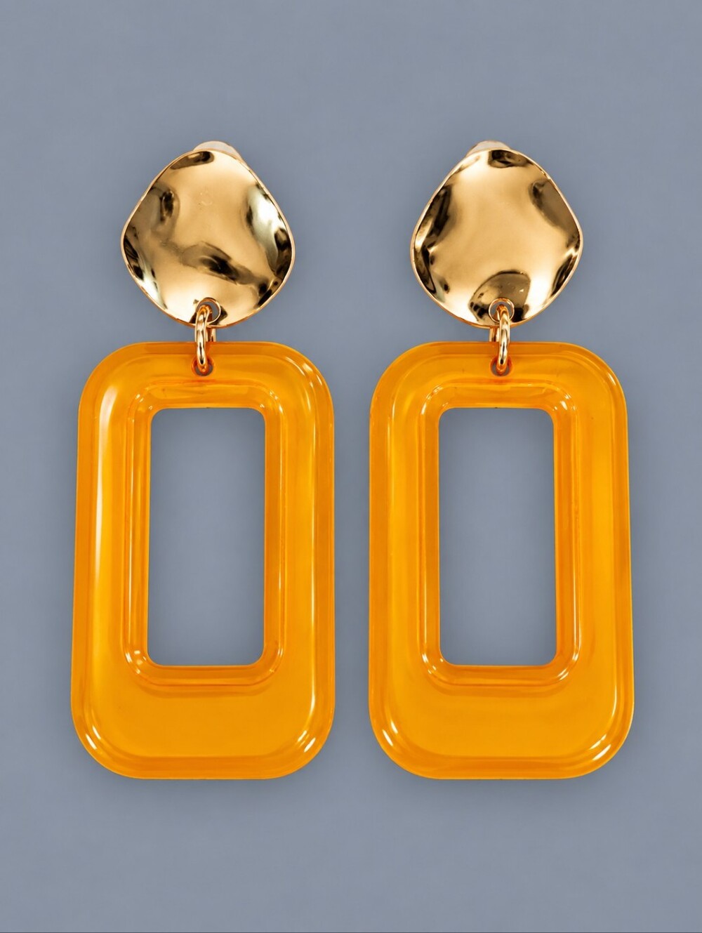 Orange Geometric Mod Drop Clip-on Earrings